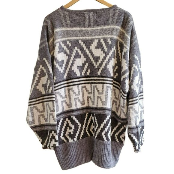 Vintage Bonnie Lee Geometric Patterned Button-Down Cardigan Sweater Size 48 - Picture 2 of 4